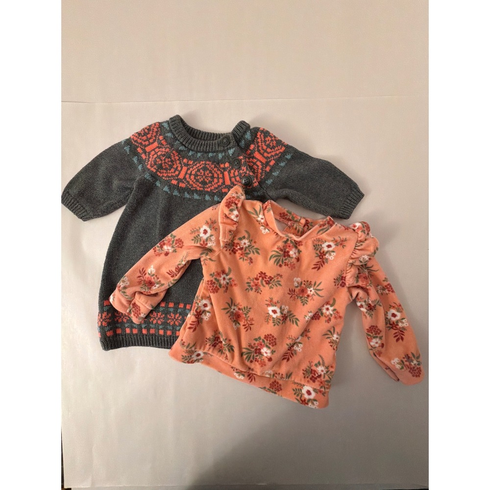 Tea‎ Collection Sweater Dress & Fleece Top Lot Baby Girl 3-6M Gray Peach Bundle